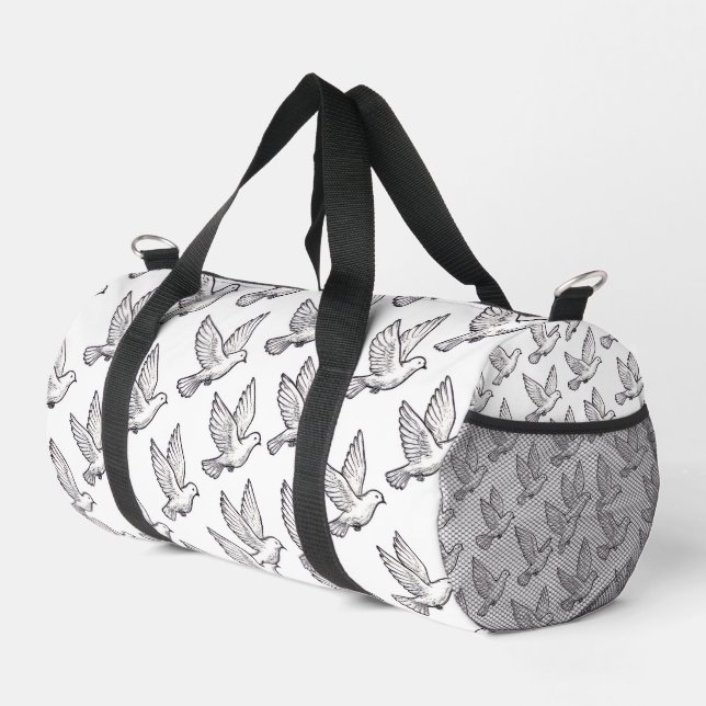 Peace Elegance White Graceful Dove Pattern Hochzei Duffle Bag (Rechte Ecke)