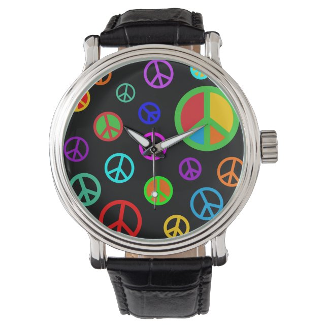 PEACE - Flachmuster mehrfarbig + Ihr Backgr. Armbanduhr (Vorderseite)