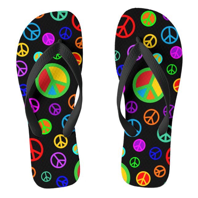 PEACE - Flachmuster mehrfarbig + Ihr Backgr. Flip Flops (Fußbett)
