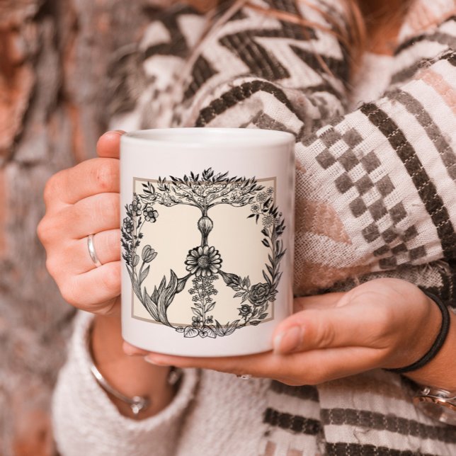 Peace Floral Zeichnend Niedlich Boho Hippie Blume  Kaffeetasse (Von Creator hochgeladen)