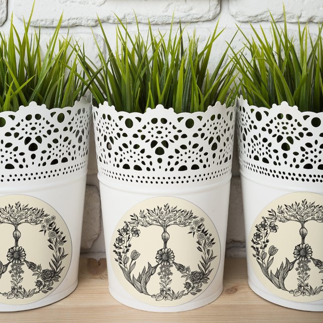 Peace Floral Zeichnend Niedlich Boho Hippie Blume  Runder Aufkleber (Von Creator hochgeladen)