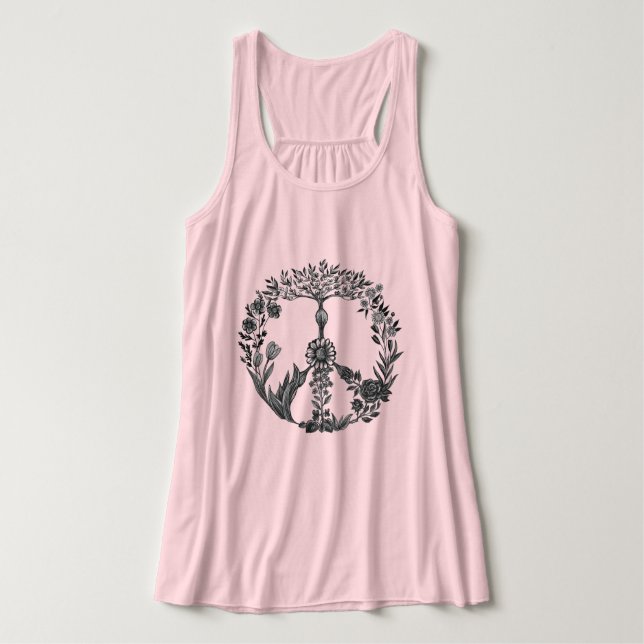 Peace Floral Zeichnend Niedlich Boho Hippie Blume  Tank Top (Design Vorderseite)