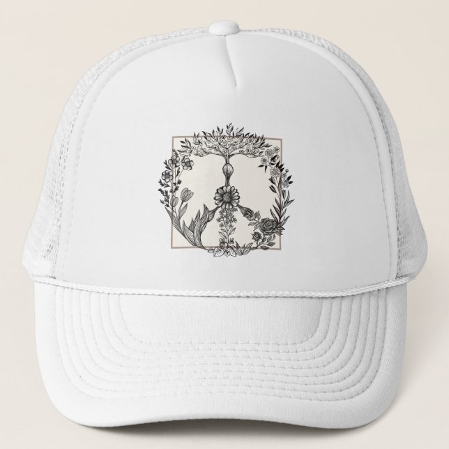 Peace Floral Zeichnend Niedlich Boho Hippie Blume  Truckerkappe (Vorderseite)