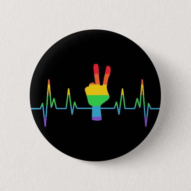 Peace Gay Heartbeat LGBT Button (Vorderseite)