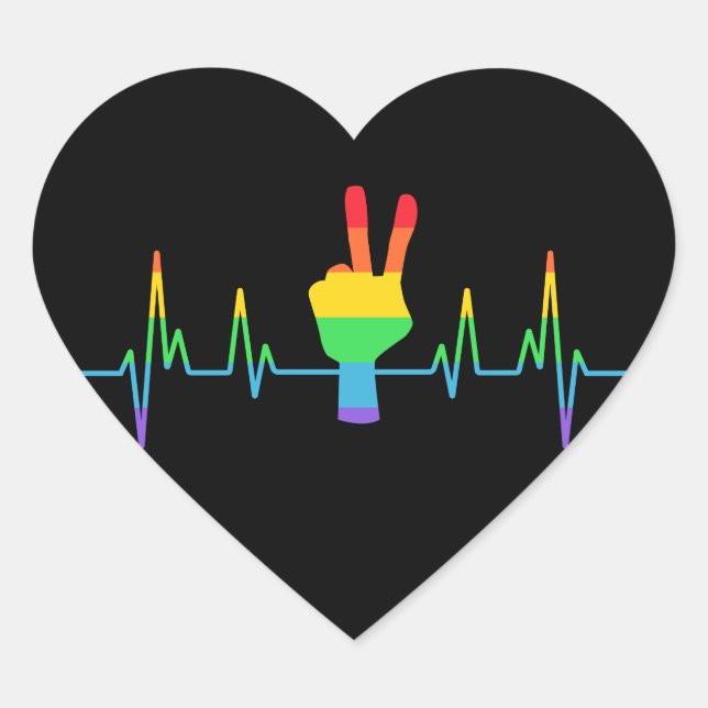 Peace Gay Heartbeat LGBT Herz-Aufkleber (Vorderseite)