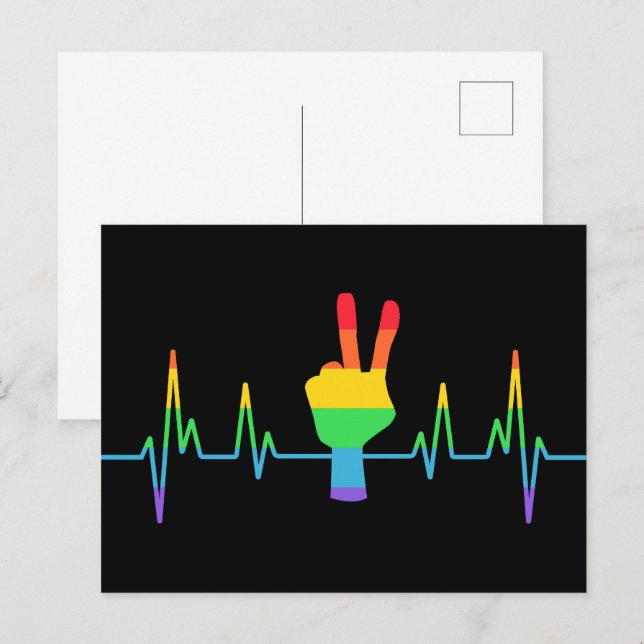 Peace Gay Heartbeat LGBT Postkarte (Vorne/Hinten)