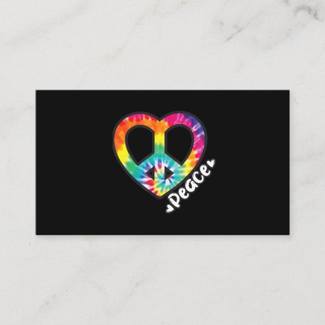 Peace Gefärbte Krawatte Vintag Heart Hippie Retro  Visitenkarte (Vorderseite)