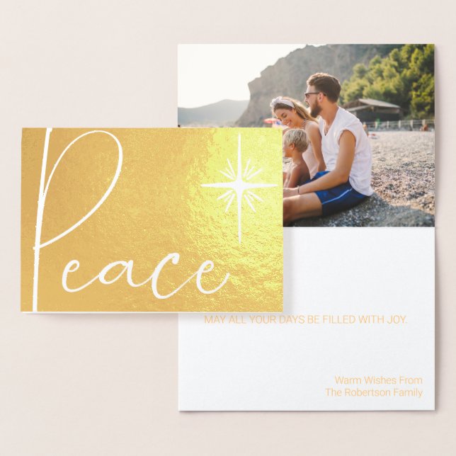 Peace Gold Foil Simple Modern Foto Weihnachtskarte Folienkarte (Anzeige)