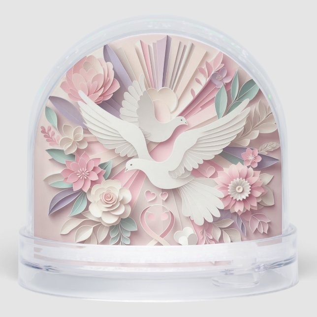 Peace & Grace – Dove and Cross Papercut Pastel Art Schneekugeln (Rückseite)