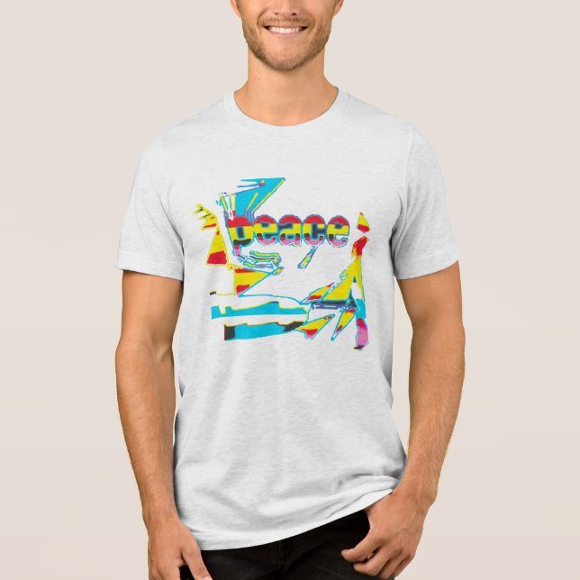 "Peace" Grafik mit Yellow Red Aqua Art Design Tri-Blend Shirt (Vorderseite)