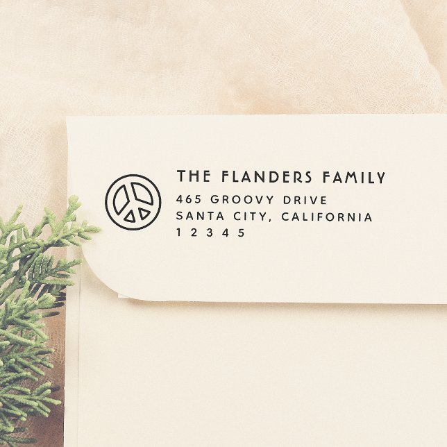 Peace Groovy Familienname Sans-Serif Rücksendeadre Gummistempel (Von Creator hochgeladen)