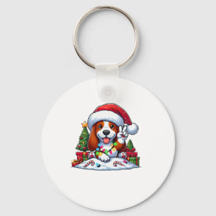 Peace Hand Basset Weihnachtsleuchten Hunde Frauen Schlüsselanhänger