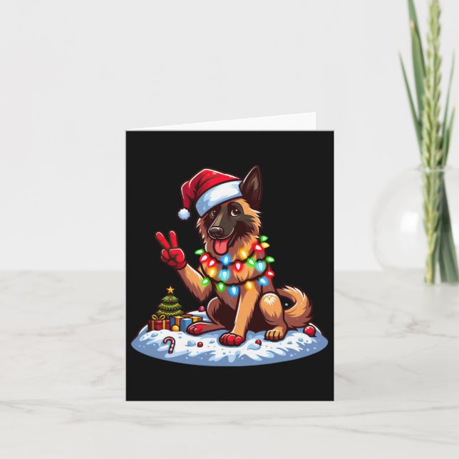 Peace Hand Belgische Malinois Weihnachtsbeleuchtun Karte (Vorderseite)