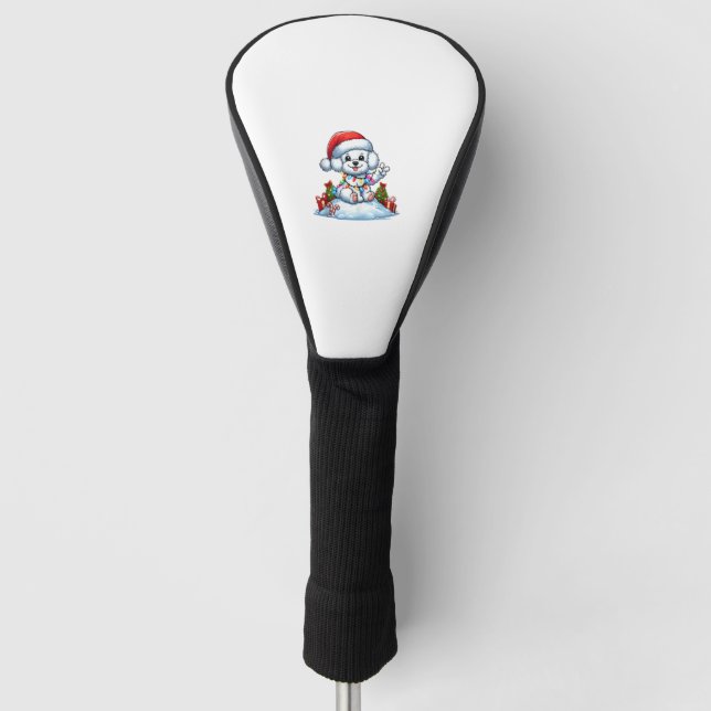 Peace Hand Bichon Frise Weihnachtsleuchten Hunde F Golf Headcover (Vorderseite)