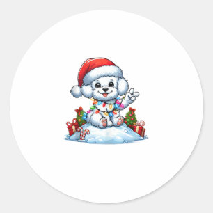 Peace Hand Bichon Frise Weihnachtsleuchten Hunde F Runder Aufkleber