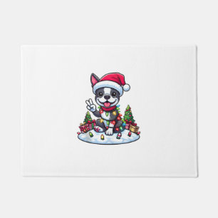Peace Hand Boston Terrier Christmas Lights Womens Fußmatte