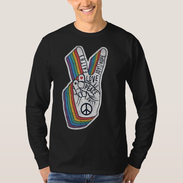 Peace Hand Gesture mit Worten Peace Sign 2 T-Shirt (Vorderseite)