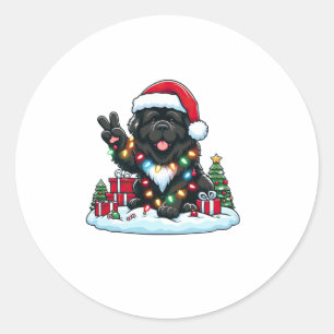 Peace Hand Neufundland Hunde Weihnachtslicht Fraue Runder Aufkleber