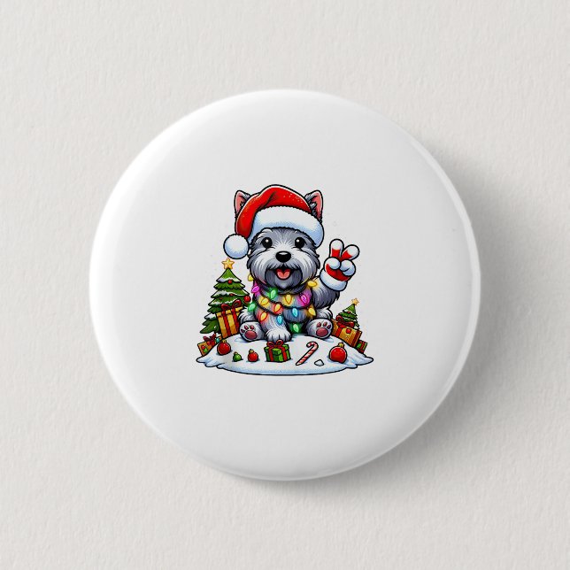 Peace Hand Scott Terrier Christmas Lights Women Button (Vorderseite)