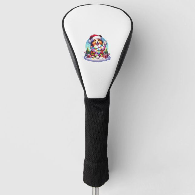 Peace Hand Shetland Sheepdog Christmas Lights Wome Golf Headcover (Vorderseite)