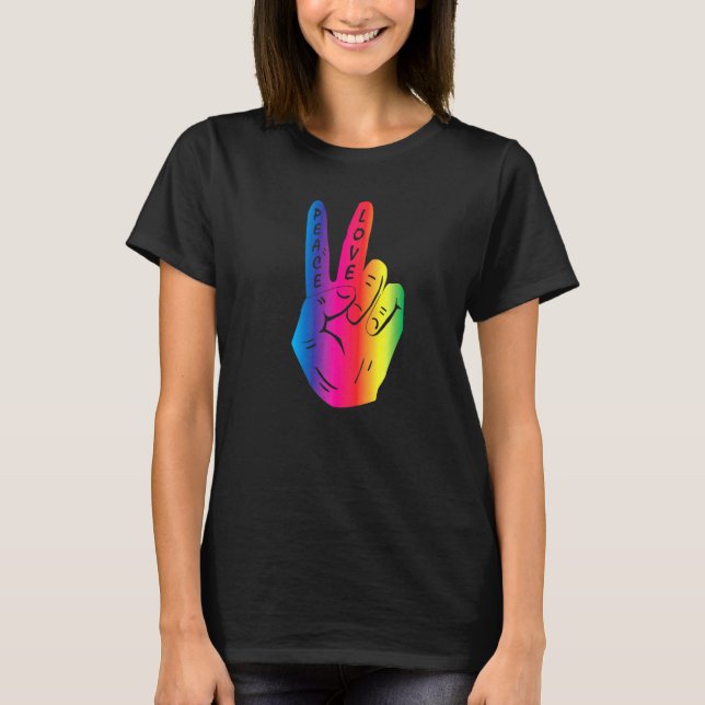 Peace Hand Sign Liebe Rainbow Hippy Retro 70er 60e T-Shirt (Vorderseite)
