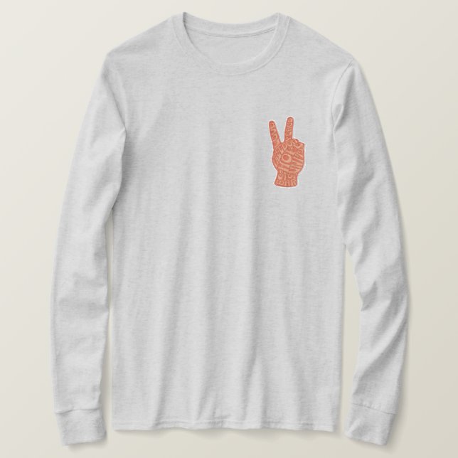 Peace Hand Sign Stickereistil - Liebe Freiheit T-Shirt (Design vorne)