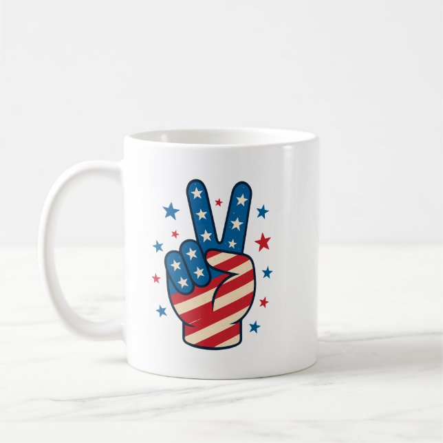 Peace Hand USA Flag 4th of July Kaffeetasse (Links)