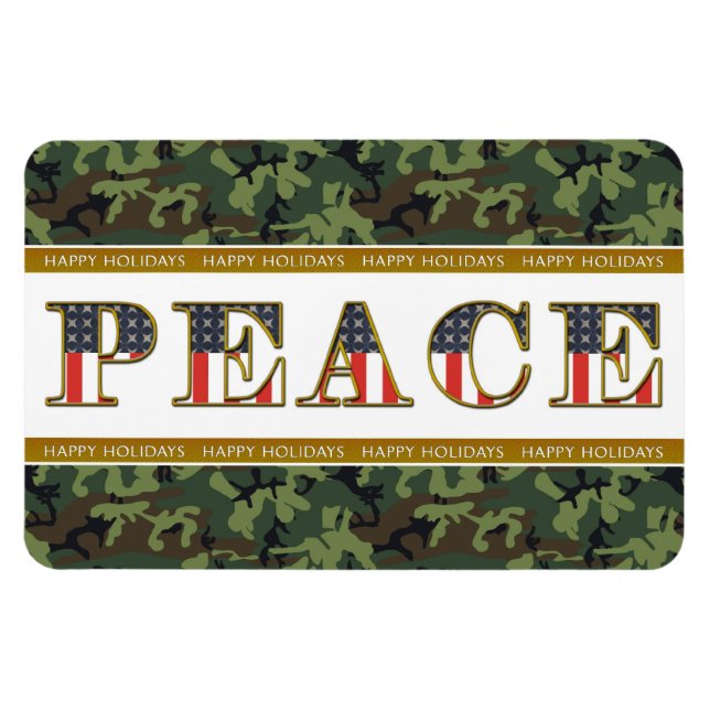 Peace Happy Holidays Camo Magnet Carré (Horizontal)