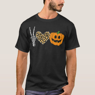 Peace Heart Liebe Fall Pumpkin Halloween Leopard T-Shirt