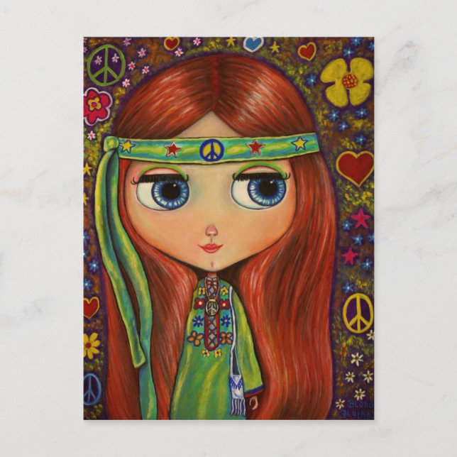 Peace Hippie Doll Postcard Postkarte (Vorderseite)