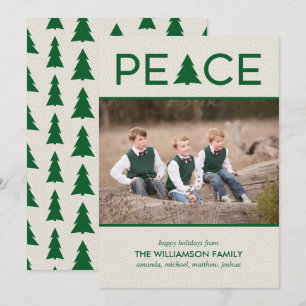 Peace Holiday Tree Custom Foto Beige Green Feiertagskarte