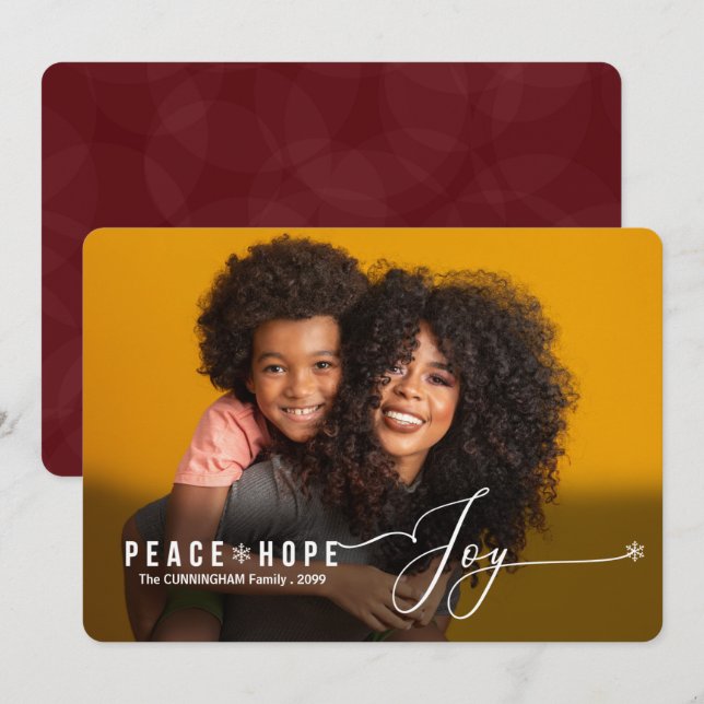 Peace Hope Joy Christmas Foto Feiertagskarte (Vorne/Hinten)