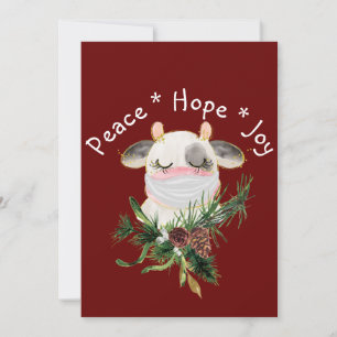 Peace Hope Joy Masked Cow Feiertagskarte