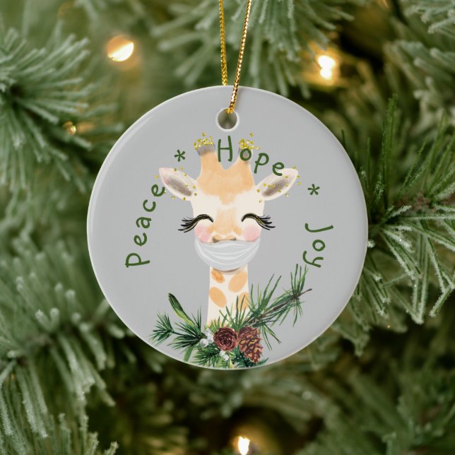 Peace Hope Joy Masked Giraffe Keramik Ornament (Baum)