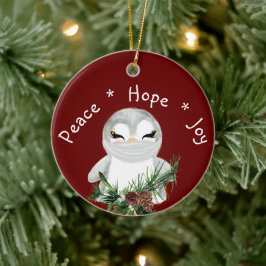Peace Hope Joy Masked Penguin Keramik Ornament