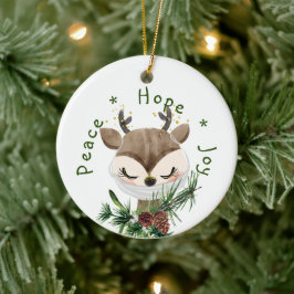 Peace Hope Joy Masked Reindeer Keramik Ornament