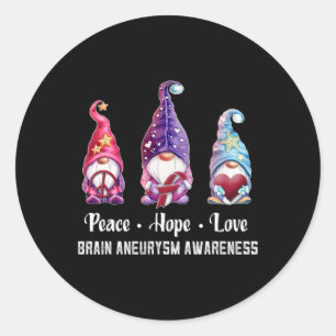 Peace Hope Liebe Gnomes Brain Aneurysm Awareness Runder Aufkleber