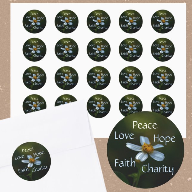 Peace Hope Wohltätigkeit Liebe Faith Daisy Runder Aufkleber (Von Creator hochgeladen)
