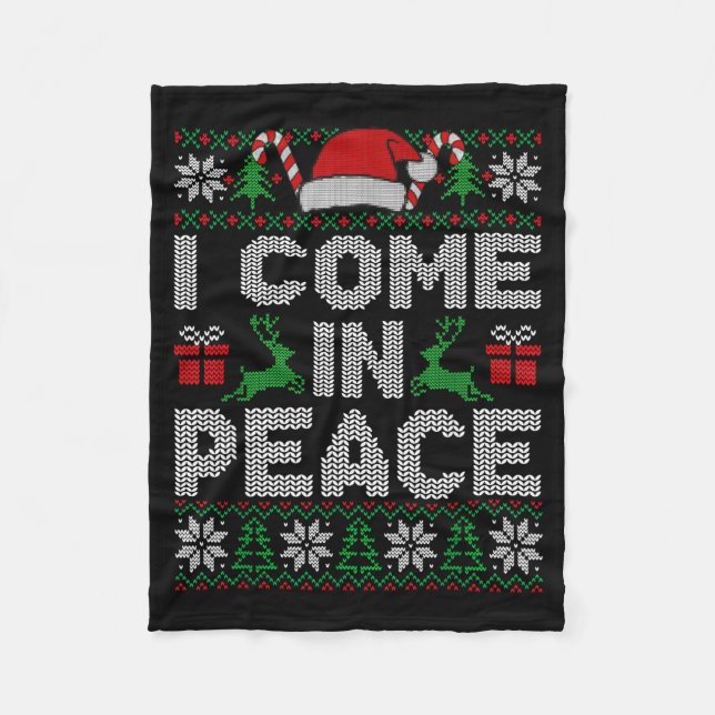 Peace I Come In Peace Couple Matching Ugly Christm Fleecedecke (Vorderseite)