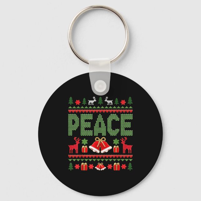 Peace I Come In Peace Couple Matching Ugly Christm Schlüsselanhänger (Vorderseite)
