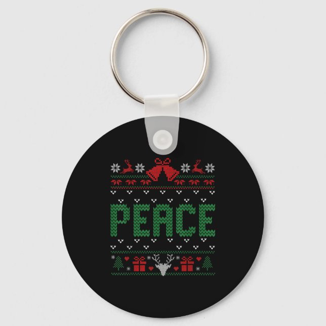 Peace I Come In Peace Couple Matching Ugly Christm Schlüsselanhänger (Vorderseite)