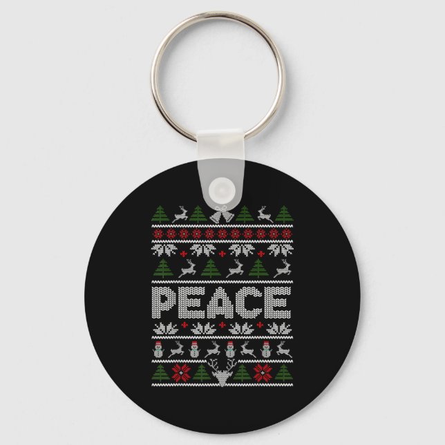 Peace I Come In Peace Couple Matching Ugly Christm Schlüsselanhänger (Vorderseite)