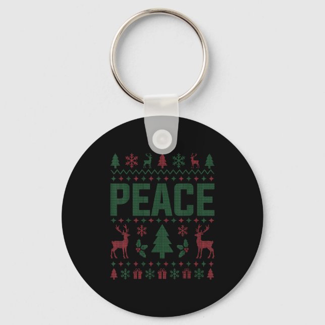 Peace I Come In Peace Couple Matching Ugly Christm Schlüsselanhänger (Vorderseite)