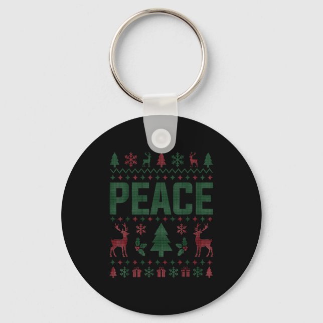 Peace I Come In Peace Couple Matching Ugly Christm Schlüsselanhänger (Vorderseite)