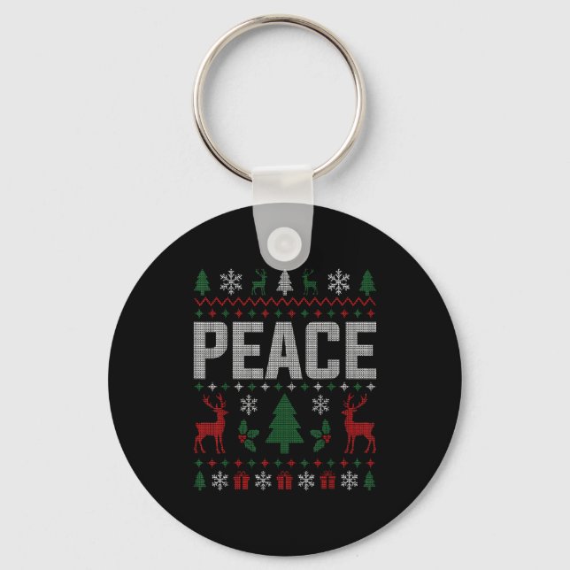 Peace I Come In Peace Couple Matching Ugly Christm Schlüsselanhänger (Vorderseite)