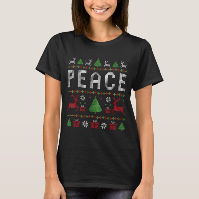 Peace I Come In Peace Couple Matching Ugly Christm T-Shirt (Vorderseite)