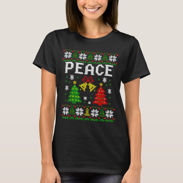 Peace I Come In Peace Couple Matching Ugly Christm T-Shirt (Vorderseite)