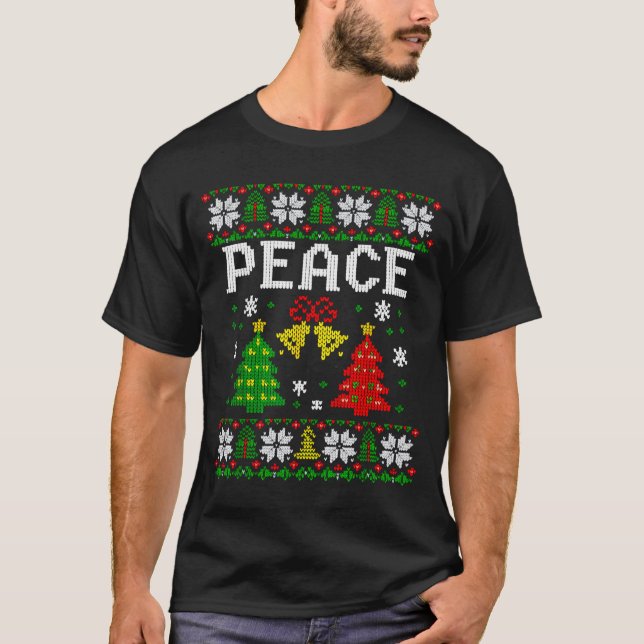 Peace I Come In Peace Couple Matching Ugly Christm T-Shirt (Vorderseite)