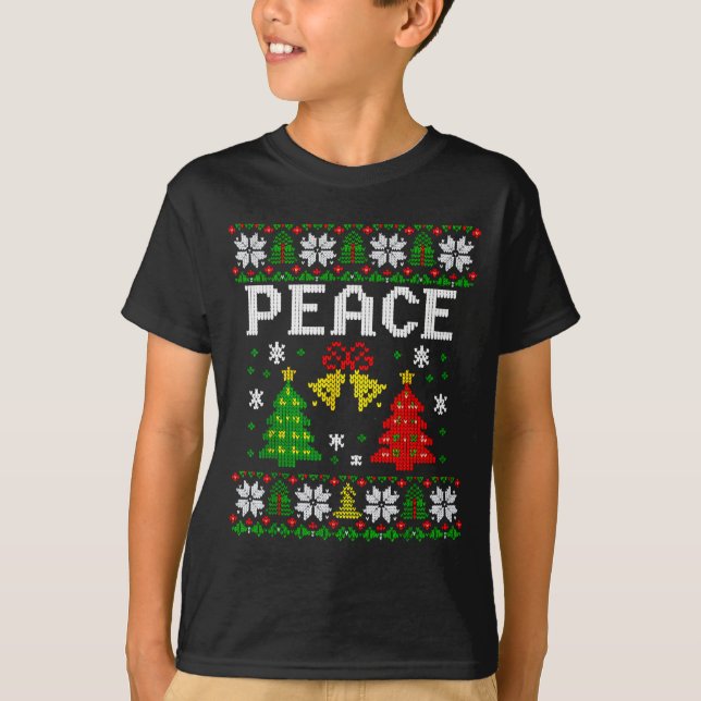 Peace I Come In Peace Couple Matching Ugly Christm T-Shirt (Vorderseite)