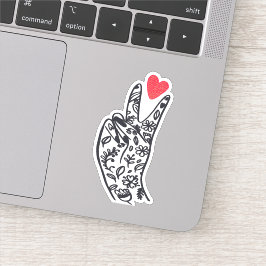 PEACE I PEACE Sign Fingers with LIEBE heart Aufkleber